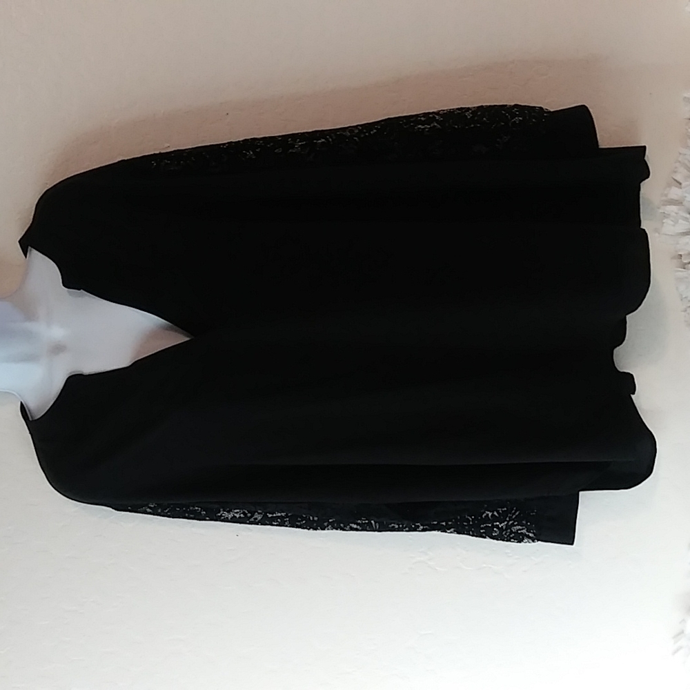 Anne Kline Black Tunic Blouse Long Lace Sleeves Size 3XL